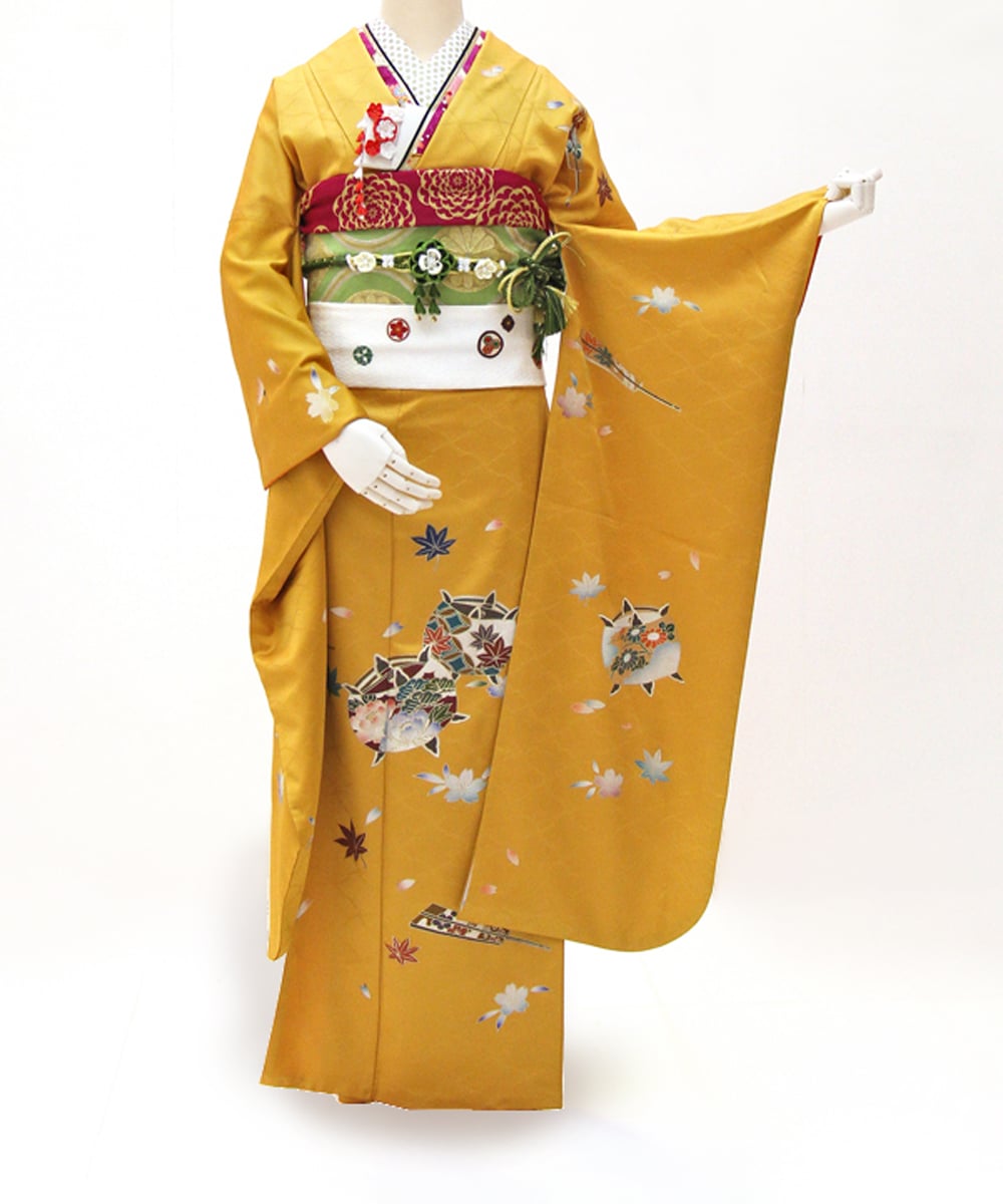 振袖 成人式 結婚式 小豆色 渋紫 レトロ 藤 菖蒲 牡丹 美品 女性 着物-